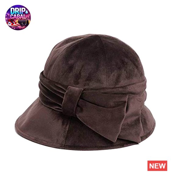 Velvet Fedora Hat with Bow, Vintage Cloche Style, Adjustable Drawstring main image 5